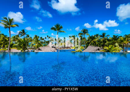 PUNTA CANA, DOMINICAN REPUBLIC - OCTOBER 29, 2015: Open pool in Barcelo Bavaro Palace in Punta Cana Stock Photo