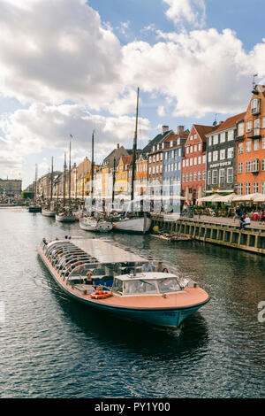 Passenger craft in Nyhavn or new harbor in Copenhagen, Copenhagen, Denmark Stock Photo