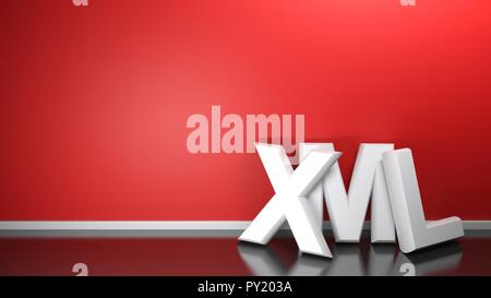 XML white 3D write at red wall- 3D rendering Stock Photo