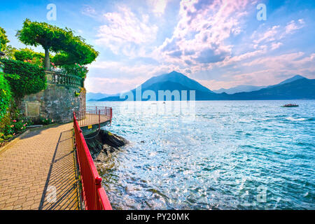 Varenna Walk of Lovers in Como lake district. Italian traditional lake village. Italy, Europe. Stock Photo