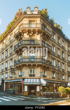 Front view of classic parisian building at Bonaparte Street, Latin quarter close to Sorbonne University, Paris, Ile-de-France, France Stock Photo