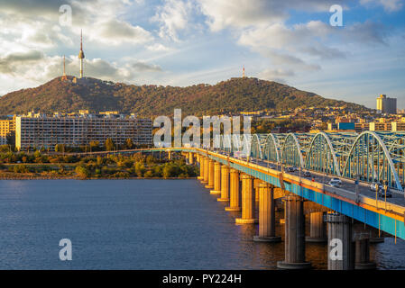 seoul tower and dongjak bridge in seoul, korea Stock Photo