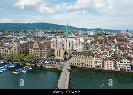 Aerial view of Zurich old town along Limmat river, Zurich, Switzerland. Stock Photo