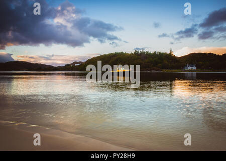 Sunset at the Silver Sands of Morar on the Road to the Isles, Scottish Highlands, UK Stock Photo