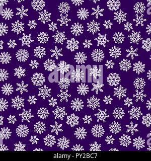 Christmas seamless pattern with white snowflakes on dark background. Vector illustration. Stock Vector