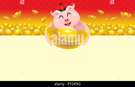 Cute little pig's image for Chinese New Year 2019, also the year of the pig. Stock Vector