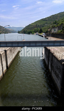 View of the lock of the Regua Dam, also called Bagauste Dam, in the ...