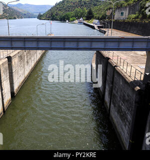 View of the lock of the Regua Dam, also called Bagauste Dam, in the ...
