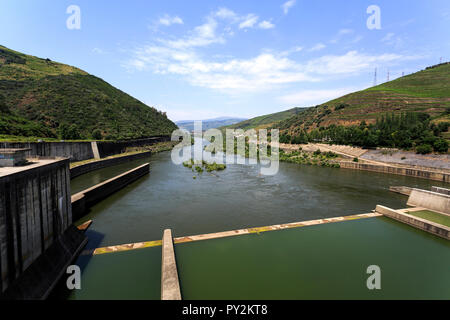 View of the lock of the Regua Dam, also called Bagauste Dam, in the ...