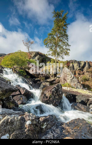 A waterfall scene in the Snowdonian National Park at Ogwen North Wales. Stock Photo