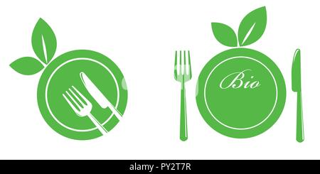 healthy food green icon with plates and cutlery vector illustration EPS10 Stock Vector