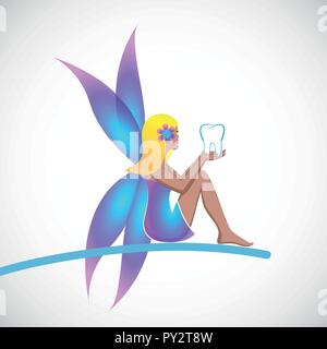 cute tooth fairy sitting with tooth in her hands vector illustration EPS10 Stock Vector