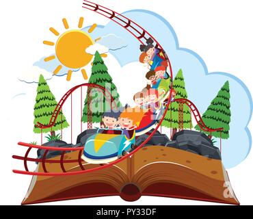 Rollacoaster theme park on pop up book illustration Stock Vector