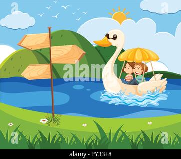 A Couple Riding Swan Boat illustration Stock Vector