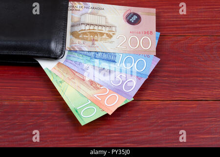 Nicaraguan money in the black wallet Stock Photo