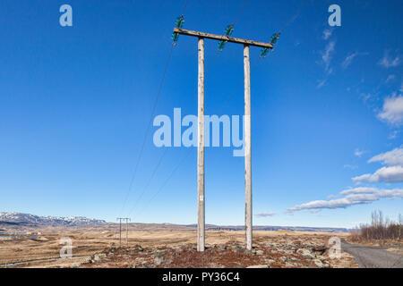 Pylons on the south coast of Iceland. Stock Photo