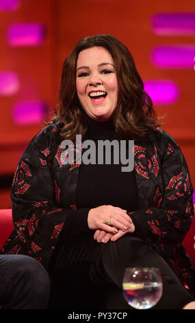 Melissa McCarthy during filming of The Graham Norton Show, at The