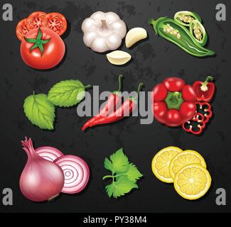 Set of vegetables and herbs illustration Stock Vector