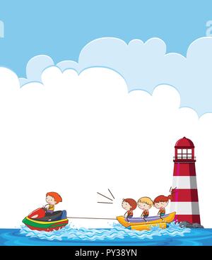 Children on banana boat template illustration Stock Vector