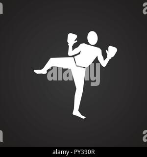 Kick boxing on black background Stock Vector