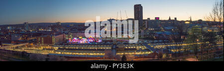 A view of the city of Sheffield in Yorkshire, England, at Dusk Stock Photo