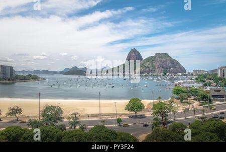 Aerial view of Botafogo, Guanabara Bay and Sugar Loaf Mountain - Rio de Janeiro, Brazil Stock Photo