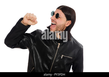 Aggressive angry man isolated on white Stock Photo