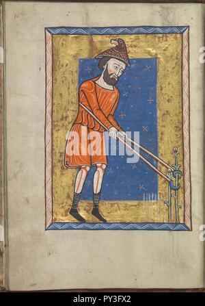 Calendar, July, a man weeding - Psalter of Eleanor of Aquitaine (ca. 1185) - KB 76 F 13, folium 007v. Stock Photo