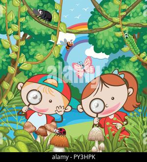 Kids Research in the Forest illustration Stock Vector