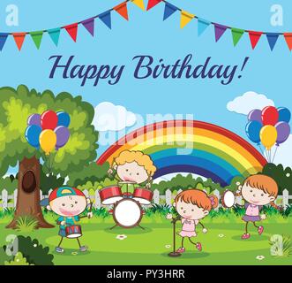 Happy Birthday Card with Musician Band illustration Stock Vector