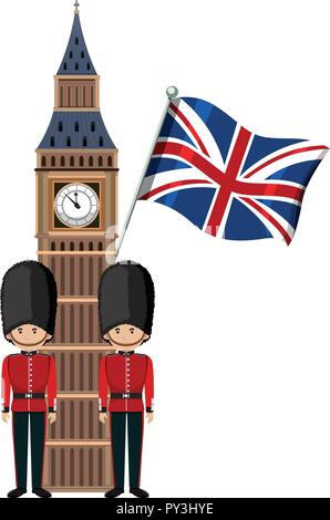Royal British Soldier Uniform at Bib Ben Tower illustration Stock Vector
