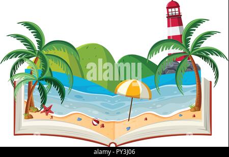 A 3D Book Beach Theme illustration Stock Vector