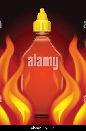 Sriracha Hot Chilli Sauce on Fire illustration Stock Vector