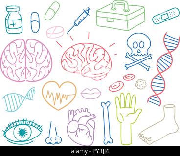 Doodles of various medical icons illustration Stock Vector