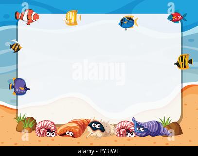 Underwater sea creatures frame concept illustration Stock Vector