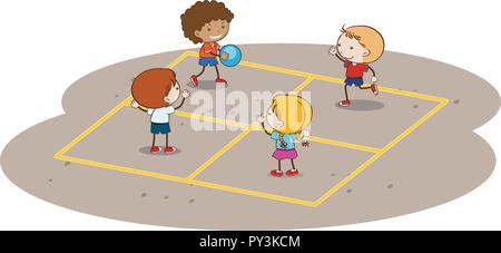Kids Playing Handball on White Background illustration Stock Vector