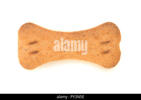 Single brown bone shaped dog treat isolated on a white background Stock Photo