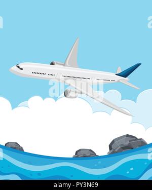 Pilot flying plane over the sea illustration Stock Vector Image & Art ...