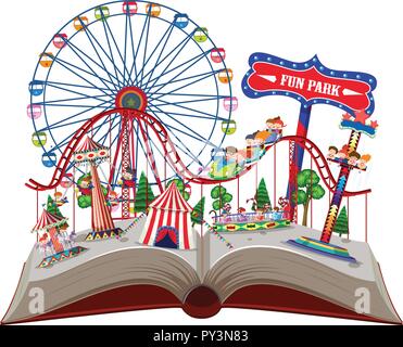 Fun park in pop up book illustration Stock Vector