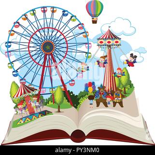 Open book fun fair theme illustration Stock Vector