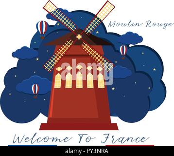 A French Moulin Rouge Icon illustration Stock Vector