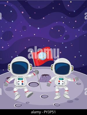 Astronaut walk on the moon illustration Stock Vector