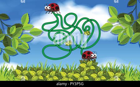 lady bug maze concept illustration Stock Vector