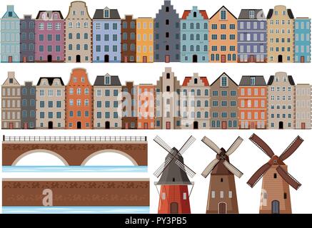 A Set of Dutch Building illustration Stock Vector