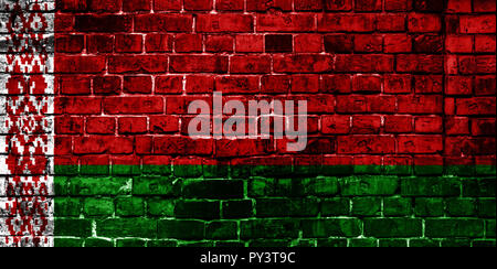 National flag of Belarus on a brick background. Concept image for Belarus: language , people and culture. Stock Photo