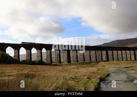 Ribblehead Viaduct with Freight Train. Stock Photo