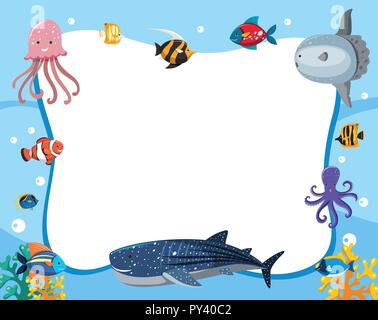 An underwater animals border illustration Stock Vector