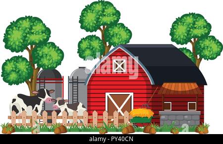 A Barn and Farm on White Background illustration Stock Vector