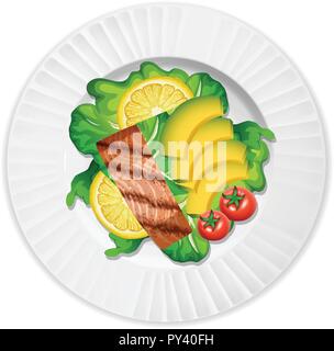 Dish With Fresh Salmon Steak And Vegetables Stock Vector Image & Art 