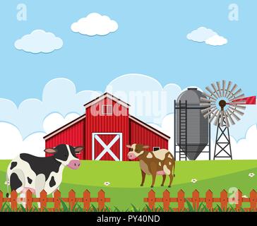 A beautiful farm landscape illustration Stock Vector